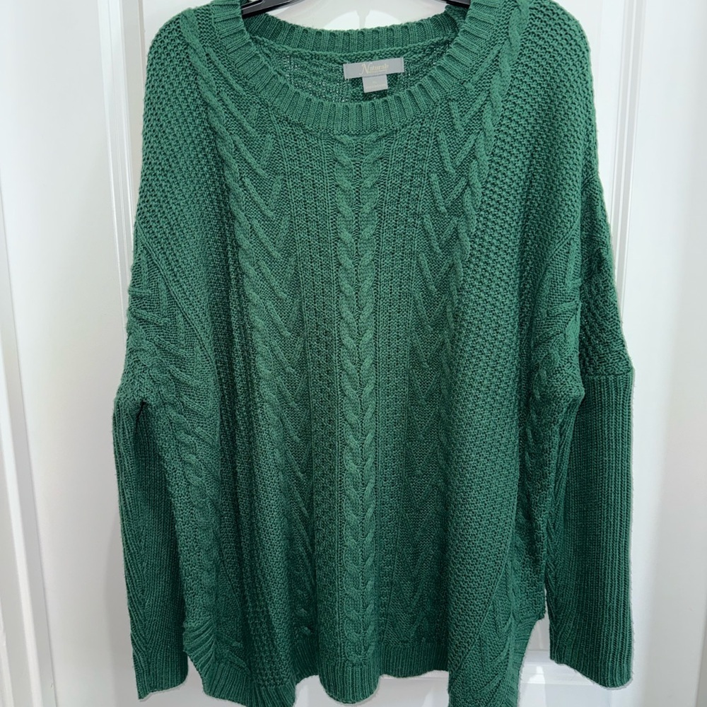 Natural Reflections Forest Green Cable Knit Sweater